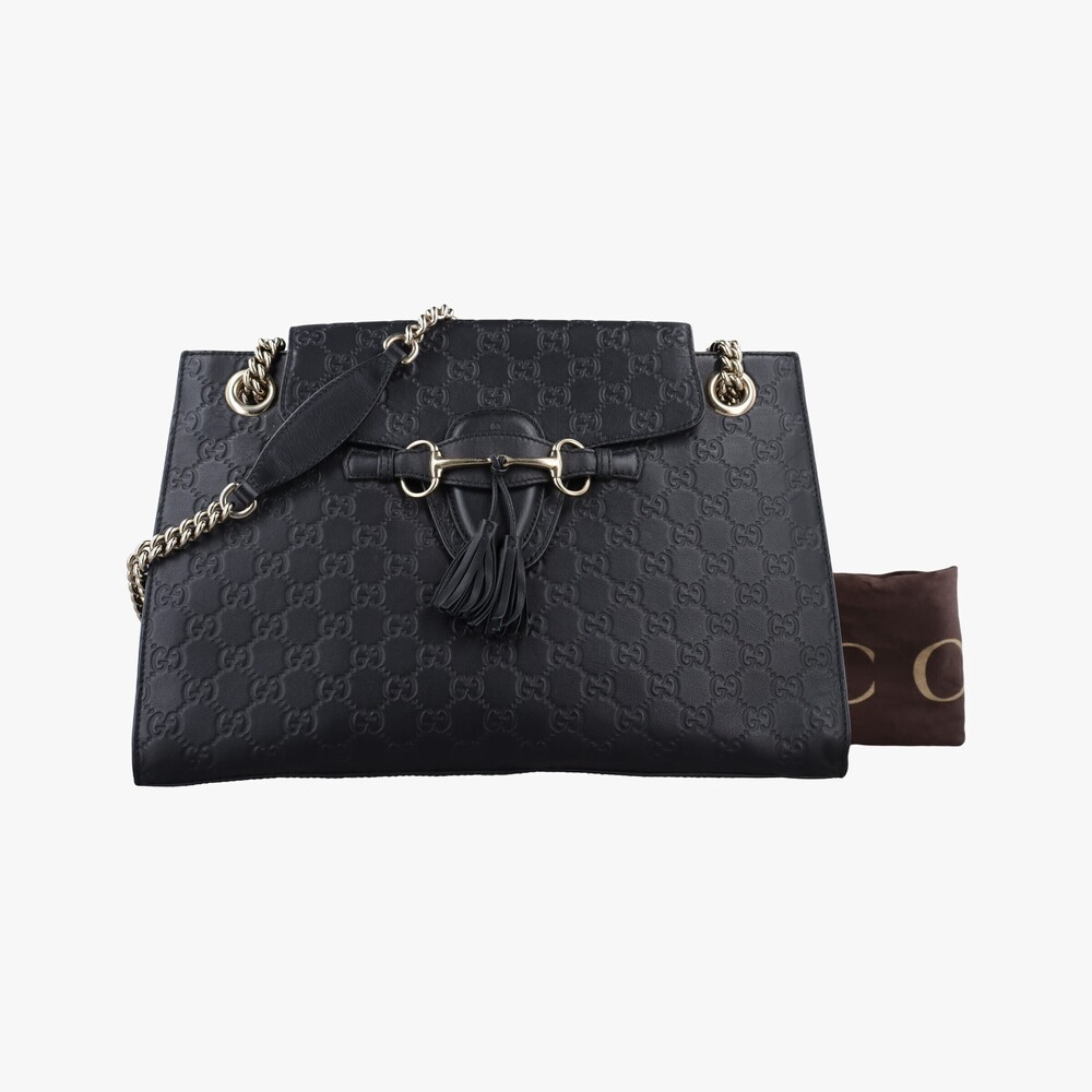 Gucci Black Guccissima Emily Chain Shoulder Bag horsebit leather tassel